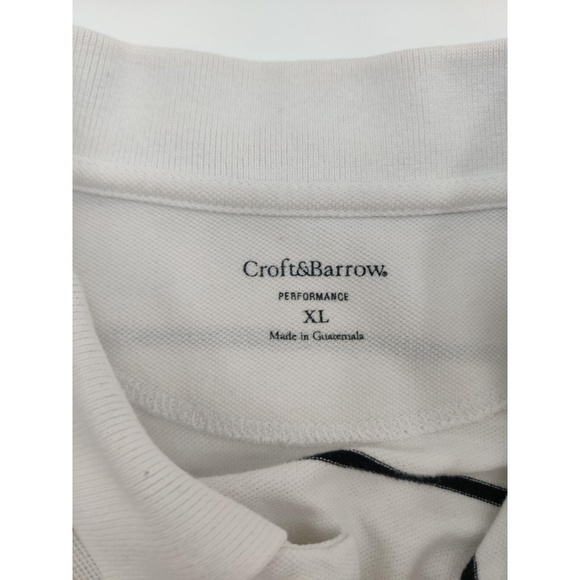 Croft&Barrow Mens Polo Shirt XL White Black Stripes Collared Short Sleeve - Picture 4 of 8
